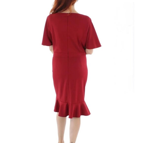 NWT Kasper Women's Knit Flutter Sleeves  and Hem Sheath Dress Crimson Size XS - Picture 3 of 5